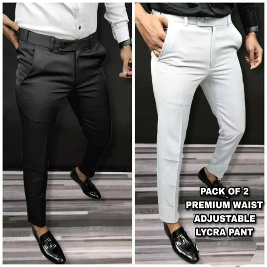 Adjustable Premium Lycra Men's Trousers (Pack of 2)